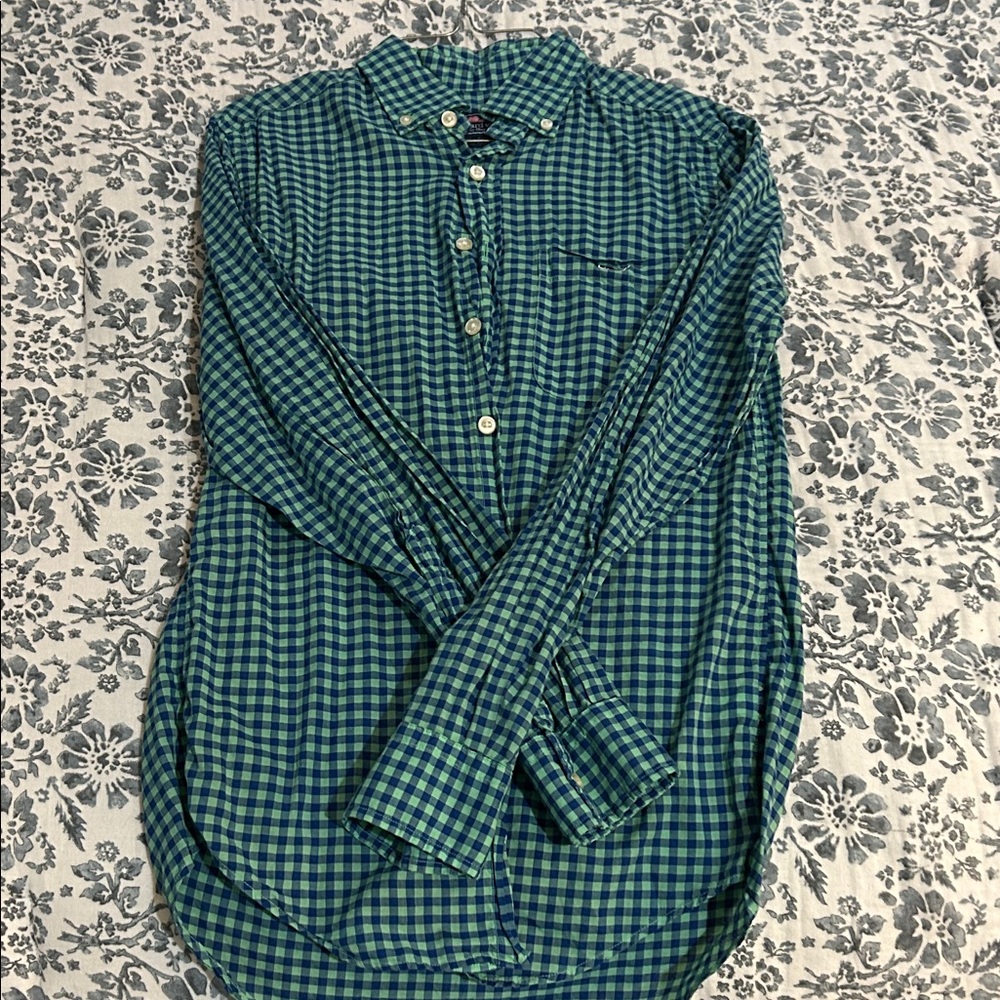 Vineyard Vines Blue and Green Checkered Men's Shirt